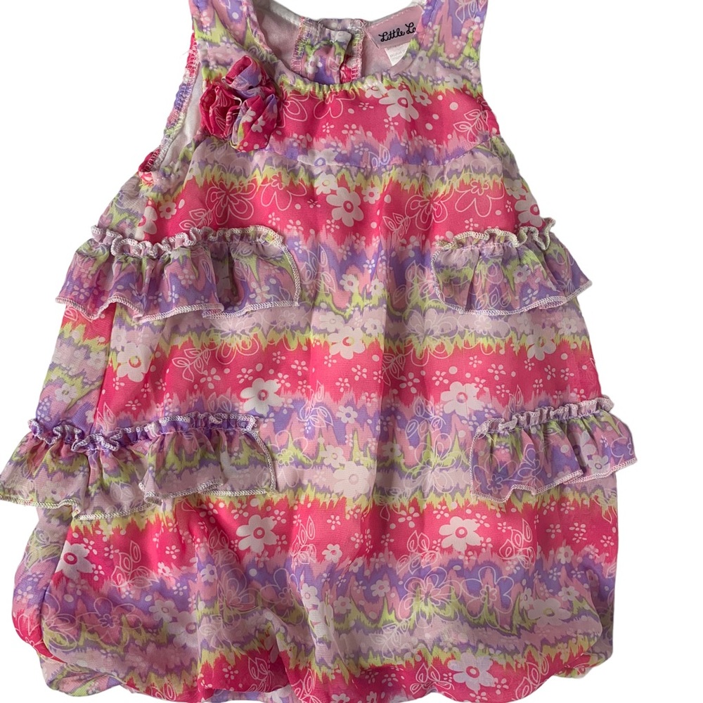 Girls Little Lass Floral Print Ruffle Onesie Dress size 24Months